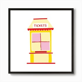 Battenberg Ticket Booth, Fun Circus Animal, Cake, Biscuit, Sweet Treat Print, Square Art Print