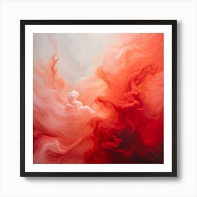 Abstract Painting Featuring Ethereal White Clouds In A Vibrant Red Sky 3d Textures Creating A Surre Art Print