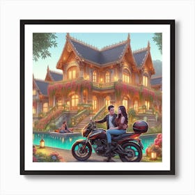 Couple In Front Of A House Art Print