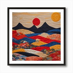 TWO Suns Many Lands quilting art, 1503 Art Print