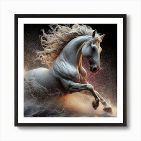 White Horse Running In Water 2 Art Print