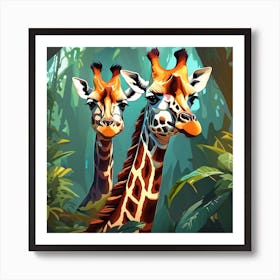 Giraffes In The Jungle 1 Art Print