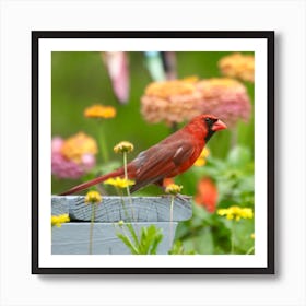  Cardinal Bird in my Garden Art Print