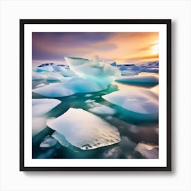 Icebergs At Sunset 42 Art Print