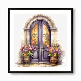 Purple Door With Tulips Art Print