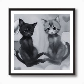 Black and White Cat In A Heart Art Print