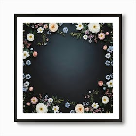 Floral Frame On Black Background 1 Art Print