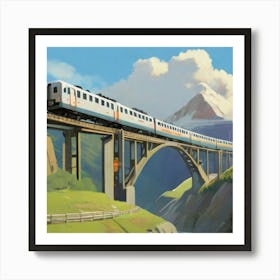 Train Crossing A Bridge Art Print