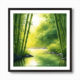 A Stream In A Bamboo Forest At Sun Rise Square Composition 40 Art Print