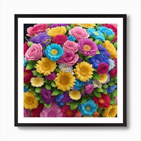 A Vibrant Bonquet Of Technicolor Flowers Art Print