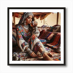 Bedouin Woman Drinking Tea 1 Art Print