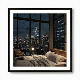 Nyc Skyline At Night Art Print