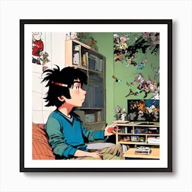 Boy Playing Video Games Art Print