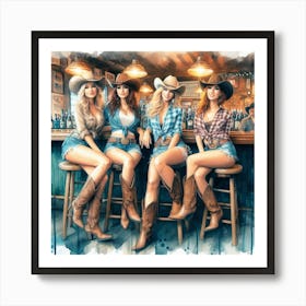 Cowgirls At The Bar 1 Poster