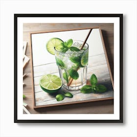 Mojito Time - Realistic Painting of a Cocktail with a Straw and a Slice of Lime Art Print