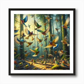 Many birds in forest Art Print