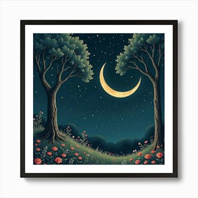 Moon And Forest Style William Morris2 Art Print (15) Art Print