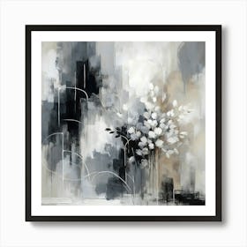 Abstract Floral Monochrome Serenity 3 Art Print