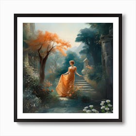 Lady In An Orange Dress Art Print