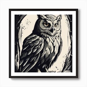 Owl black and white Art Print