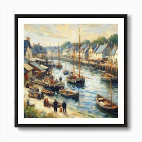 Sailboats In The Port, Acrylic Painting Style Art Print