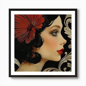Woman's Face With A Red Flower - abstract art, abstract painting  city wall art, colorful wall art, home decor, minimal art, modern wall art, wall art, wall decoration, wall print colourful wall art, decor wall art, digital art, digital art download, interior wall art, downloadable art, eclectic wall, fantasy wall art, home decoration, home decor wall, printable art, printable wall art, wall art prints, artistic expression, contemporary, modern art print, Art Print