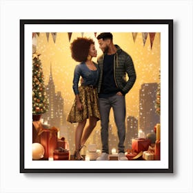 Realistic Black Couple Christmas Stylish Deep In 6 Art Print