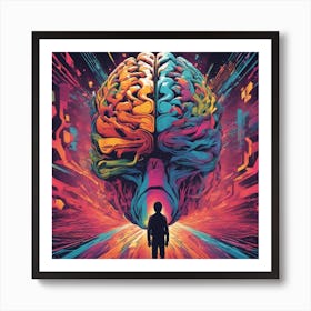 Brain Is Walking Down A Long Path, In The Style Of Bold And Colorful Graphic Design, David , Rainbow Art Print