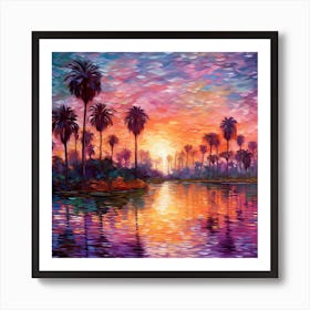 Sunset In Palm Trees Art Print