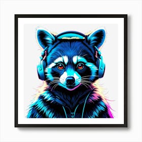 Raccoon With Headphones Art Print