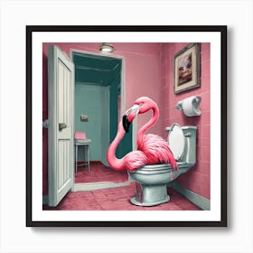 Flamingo In Bathroom 2 Art Print