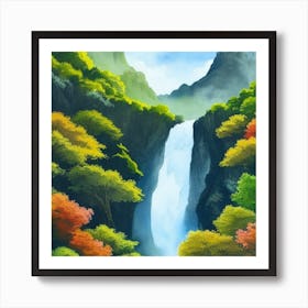 Waterfall In Autumn Art Print