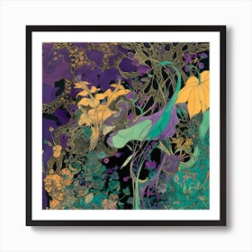 Flowers Trees Forest Mystical Forest Pattern Art Print