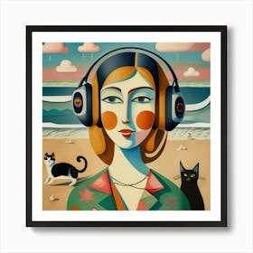 Woman Listening To Music 11 Art Print