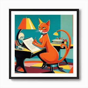 Orange Cat Writing Art Print