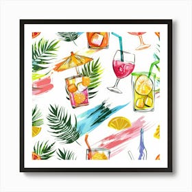 Seamless Pattern With Tropical Drinks 12 Art Print