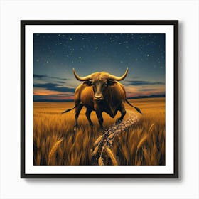 Bull In The Wheat Field 8 Art Print