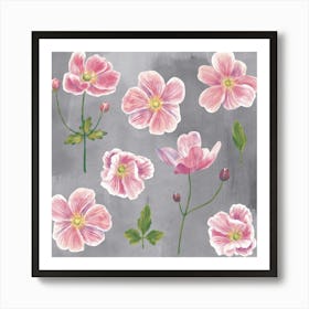 Pink Japanese Anemone Flowers Art Print