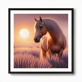 Horse In Lavender Field Canvas Art 1 Art Print