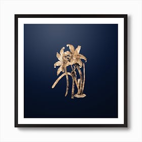 Gold Botanical Meadow Habranthus Flower on Midnight Navy Art Print