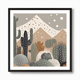 Firefly Modern Abstract Beautiful Lush Cactus And Succulent Garden In Neutral Muted Colors Of Tan, G (10) Art Print