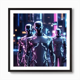 an AI-generated image of a futuristic and stylish 'AI Men' standing confidently in a digital landscape. Art Print