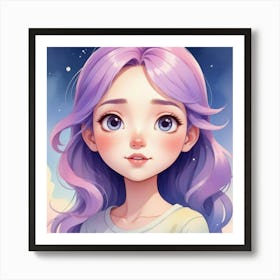 Anime Girl With Purple Hair Art Print