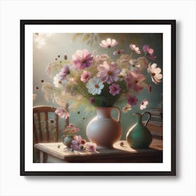 Cosmos Flowers In A Vase 3 Art Print