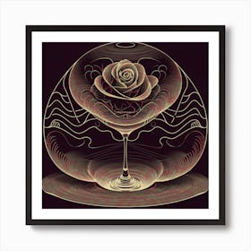 A rose in a glass of water among wavy threads 18 Art Print