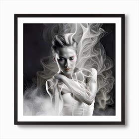 Woman In White Smoke Art Print