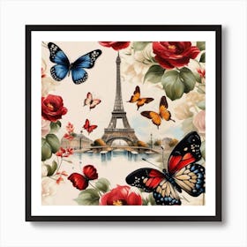 Paris Roses And Butterflies 15 Art Print