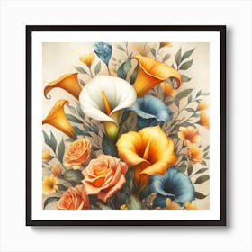 A beautiful and distinctive bouquet of roses and flowers 2 Art Print