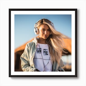 Young Woman With Headphones Art Print