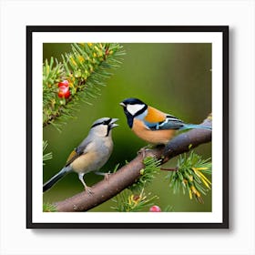 Two Birds Perched On A Branch 4 Art Print